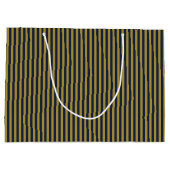 薄いエレガント金ゴールドとネイビーブルー垂直ストライプ色 ラージペーパーバッグ (裏面)