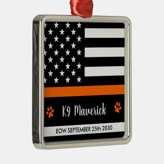 薄いオレンジ色のライン – 検索と救助 – SARS K9 Dog メタルオーナメント (右)