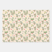 薄いオレンジ、緑、サケオリーブの枝柄 ラッピングペーパーシート (正面2)