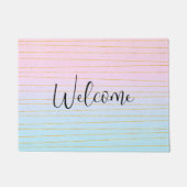 薄いグラデーション金ゴールドライン付きピンクブルーへようこそ ドアマット (正面)