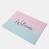 薄いグラデーション金ゴールドライン付きピンクブルーへようこそ ドアマット (アングル)