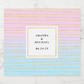 薄いグラデーション金ゴールド線を持つピンクブルー結婚- スパークリングワインラベル (シングルラベル)