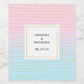 薄いグラデーション金ゴールド線を持つピンクブルー結婚- ワインラベル (シングルラベル)