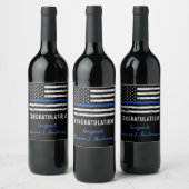 薄いグランジ青い線の警察官の退職 ワインラベル (ボトル)