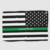 薄いグリーンラインアメリカ国旗のモノグラム ゴルフタオル (横)