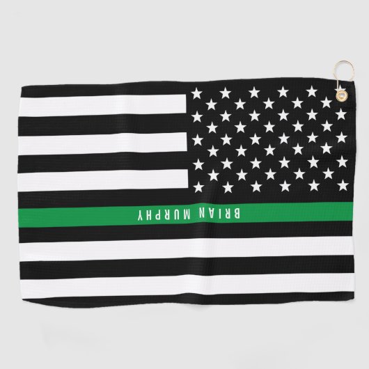 薄いグリーンラインアメリカ国旗のモノグラム ゴルフタオル (横)