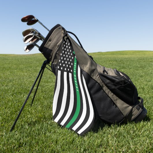 薄いグリーンラインアメリカ国旗のモノグラム ゴルフタオル (グリーン)