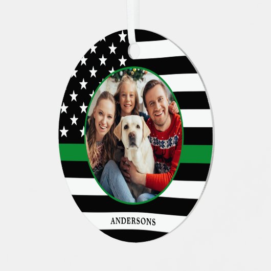 薄いグリーンラインカスタム軍隊クリスマス メタルオーナメント (正面左)