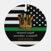 薄いグリーンライン軍パーソナライズされたブーツ軍隊 ガラスオーナメント (裏面)