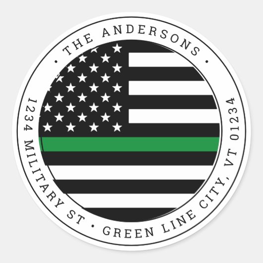 薄いグリーンライン軍隊円差出人住所 ラウンドシール (正面)