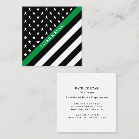 薄いグリーン・ライン軍の星及びストライプな旗 スクエア名刺 (正面/裏面)