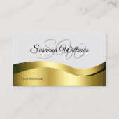 薄いグレーとイニシャルQRコード上の波状金ゴールドの色 名刺 (正面)