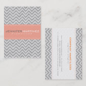 薄いグレーとオレンジのシェブロンパターンリネンの外観 名刺 (正面/裏面)