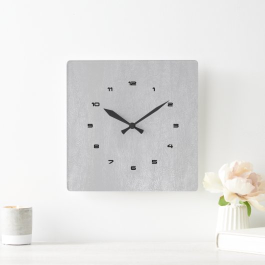 薄いグレーのヴィンテージレザーテフェイククスチャ スクエア壁時計 (ホーム)