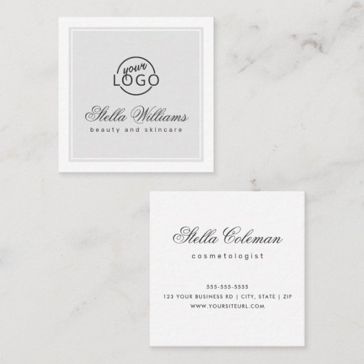 薄いグレーの白色カスタムのロゴのミニマリスト スクエア名刺 (正面/裏面)