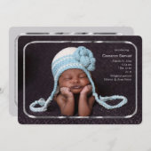 薄いシルバーフレーム写真誕生のお知らせ 案内状 (正面/裏面)