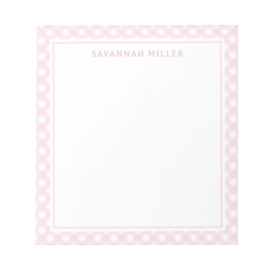 薄いスタイリッシュピンクと白いギンガムパターン ノートパッド (正面)