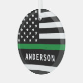 薄いパーソナライズされたグリーンライン軍隊クリスマス ガラスオーナメント (正面左)