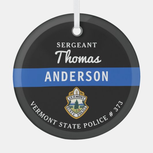 薄いパーソナライズされたブルーラインロゴ警官 ガラスオーナメント (正面)