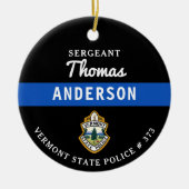 薄いパーソナライズされたブルーラインロゴ警官 セラミックオーナメント (正面)
