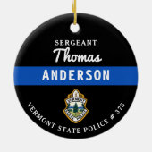 薄いパーソナライズされたブルーラインロゴ警官 セラミックオーナメント (裏面)