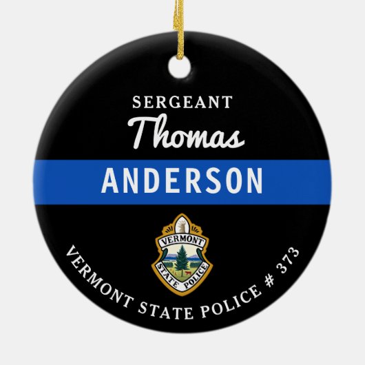 薄いパーソナライズされたブルーラインロゴ警官 セラミックオーナメント (裏面)
