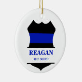 薄いパーソナライズされたブルーライン警察シールド セラミックオーナメント (右)