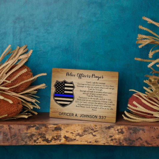 薄いパーソナライズされたブルーライン警察祈りの言葉プラーク フォトプラーク (側面)