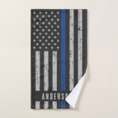 薄いパーソナライズされたブルーライン警察 バスタオルセット (ハンドタオル)