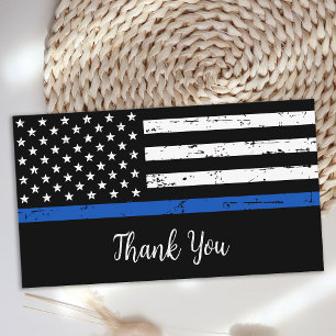 薄いパーソナライズされた青い線の旗警察ありがとう 名刺