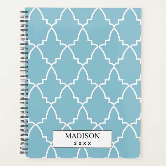 薄いパーソナライズされた青色のモロッコ格子パターン プランナー手帳 (正面)