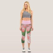 薄いピンクのチューリップ付き色彩の鮮やかキャプリス カプリレギンス (正面)