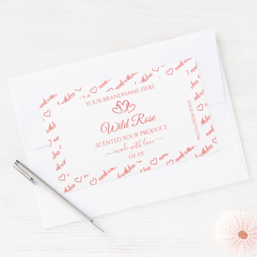 薄いピンクのホワイトワーズクラウド製品ラベルハート 長方形シール (封筒)