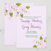 薄いピンクの背景にピンクの花 ウェディング 招待状 (正面/裏面)