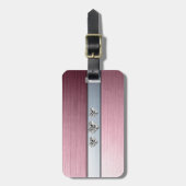 薄いピンクの銀色の背景にダイヤモンドハート ラゲッジタグ (正面縦)