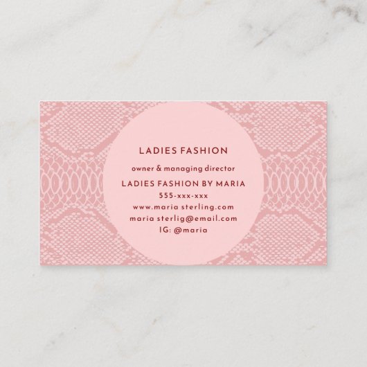 薄いピンクのPythonスキン名刺 名刺 (裏面)