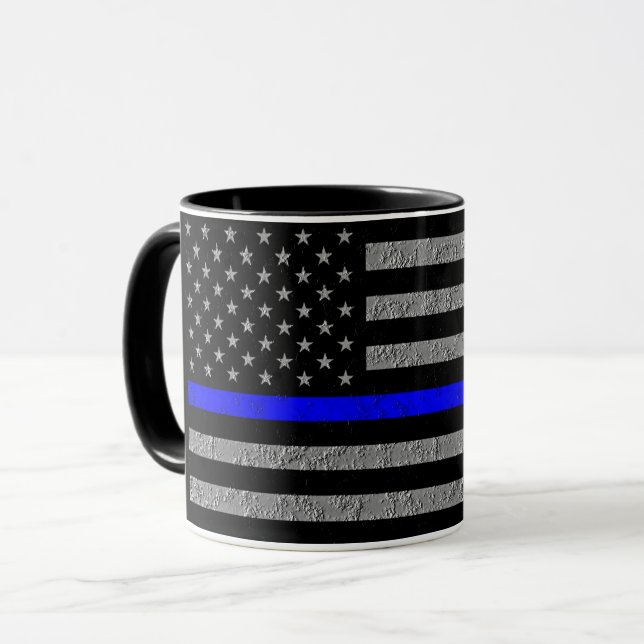 薄いブルーラインのサポート警察コーヒーマグ マグカップ (正面左)