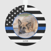 薄いブルーラインの旗写真K9警察犬のクリスマス オーナメント (裏面)