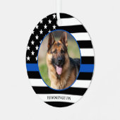 薄いブルーラインの旗写真K9警察犬のクリスマス メタルオーナメント (正面左)