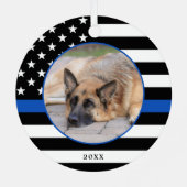 薄いブルーラインの旗写真K9警察犬のクリスマス メタルオーナメント (裏面)