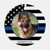 薄いブルーラインの旗写真K9警察犬のクリスマス メタルオーナメント (正面)