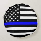 薄いブルーラインアメリカ国旗のグラフィック装飾 ラウンドクッション (裏面)