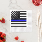 薄いブルーラインアメリカ国旗のグラフィック装飾 縁ありカクテルナプキン (インサイチュ)