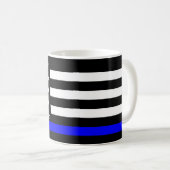 薄いブルーラインアメリカ国旗の白黒 コーヒーマグカップ (正面右)