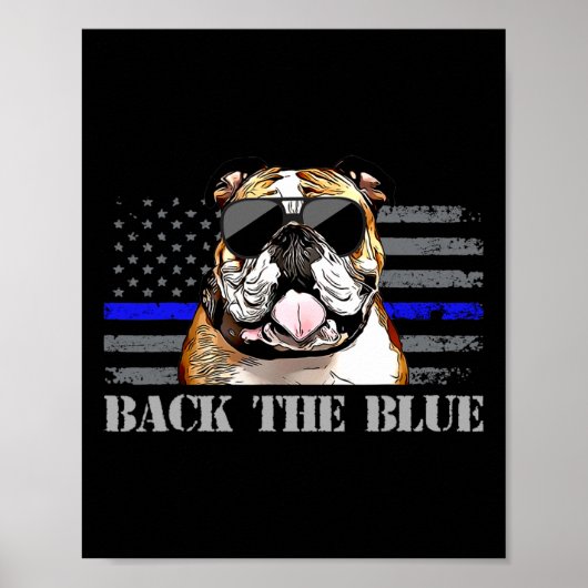 薄いブルーラインアメリカ国旗の警察犬 ポスター (正面)