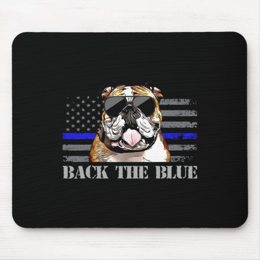 薄いブルーラインアメリカ国旗の警察犬 マウスパッド (正面)