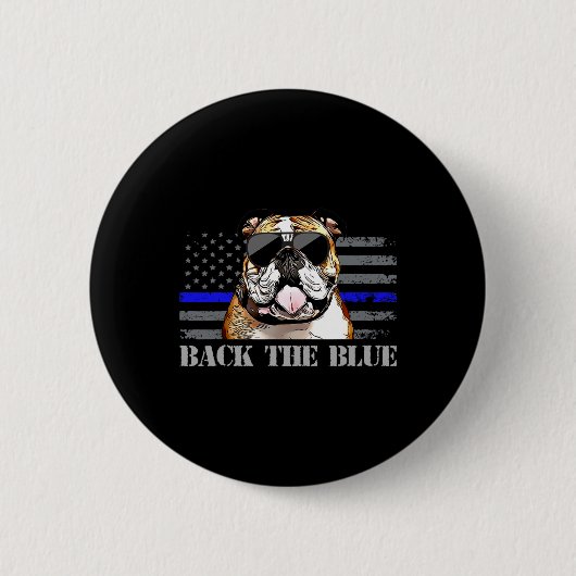 薄いブルーラインアメリカ国旗の警察犬 缶バッジ (正面)