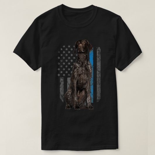 薄いブルーラインアメリカ国旗ドイツ人指針警察 Tシャツ (デザイン正面)
