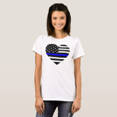 薄いブルーラインアメリカ国旗 – 女性のTシャツ Tシャツ (正面フル)