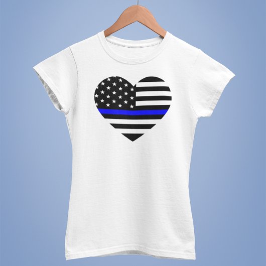 薄いブルーラインアメリカ国旗 – 女性のTシャツ Tシャツ